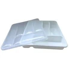 Organizador de Cozinha Porta Talheres com Tampa Para Gaveta 5 Divisórias 27x33cm