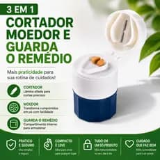 Estojo Porta Comprimidos Multiuso Com Cortador e Amassador 3 em 1