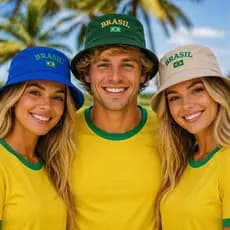 Chapéu Bucket Brasil Bordado Unissex Aba Curta Estilo Pescador Moda Verão Praia Ajustável