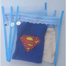 kit 3 saquinhos de maternidade com TAG para bolsa maternidade com TAG espelhado saquinhos azul de babado