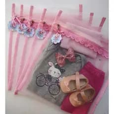 kit c/5 Saquinhos Maternidade Multiuso Organizador de Bolsa de maternidade Rosa com Tag Ursinho Arco-íris
