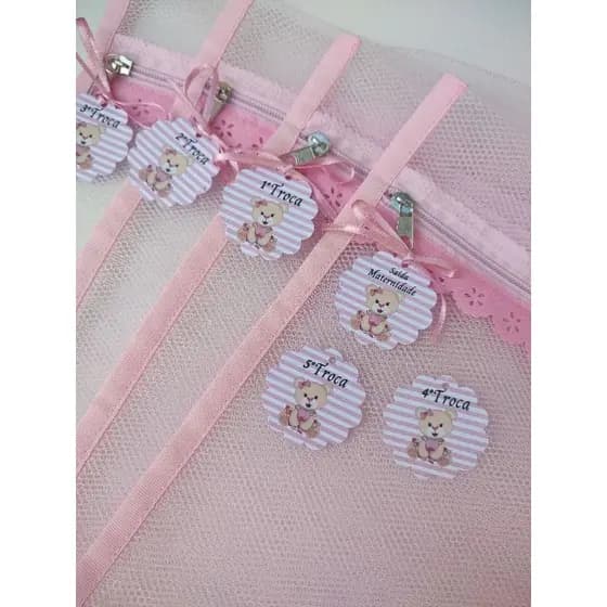 kit 4 Saquinhos Maternidade para Bolsa do bebê/ sacos organizadores com TAG ursinho Rosa