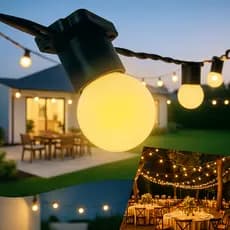 Varal de Luzes LED 15m Com Lâmpadas Amarelas ou Brancas Area Externa Gambiarra Cordão Chuva Cordão