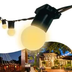Varal de Luzes Área Externa 25m Com Lâmpadas LED Amarelas Inclusas 20m, 15m, 10m, 5m Chuva Gambiarra