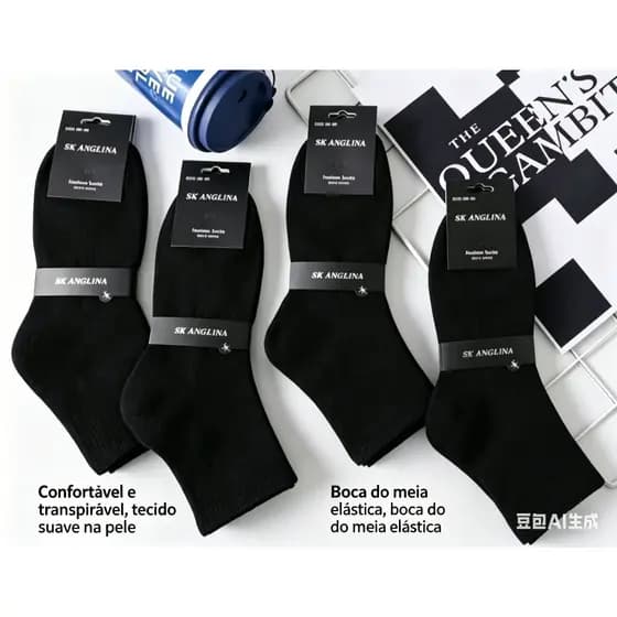 Kit 12/6 pares Meias Masculinas Cano Alto Preto e Branco, Algodão Premium Antiodor, Alta Durabilidade
