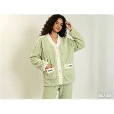 Pijama Feminino Soft Peluciado Com Botões Inverno Conjunto Roupa De Dormir Macia