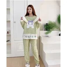 Outono Inverno Feminino Desenho Animado Panda Pijama Com Capuz Flanela Lã Roupa De Dormir