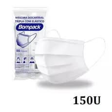Kit 50 Máscaras Descartáveis Branca Tripla Camada Com Elástico