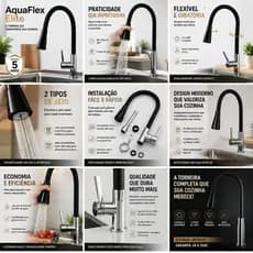 Torneira Flexível com Ducha Bico Giratório Cozinha Preto, Torneira Cozinha Flexível, Torneira Gourmet
