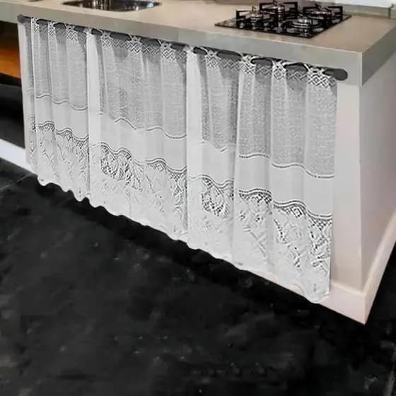 Cortina Para Pia - Balcão de Cozinha Renda Branca uma folha - 0,80x1,50m Desenho Floral Tulipas