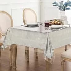 Kit Cozinha Toalha Mesa Renda + Protetor de Mesa Transparente Impermeável PVC