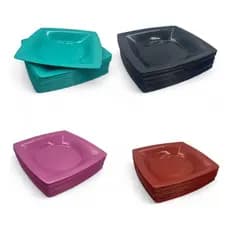 Kit  Pratos Quadrados Fundos Plástico Reutilizável Modelo 2 - Refeições Festas Lanches Cores Variadas