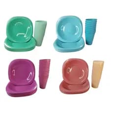 Kit 10 Copos 300ml + 10 Pratos Fundos de Plástico - Festas, Merenda, Crianças Cores Variadas