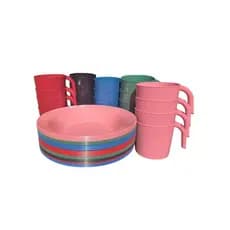 Kit Pratos Fundos Redondos + Canecas Empilhável Reutilizável - Lanche, Refeições