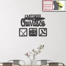 Kit Cantinho do Churrasco 4 Peças em Mdf Quadro Decorativo c/Dupla Face