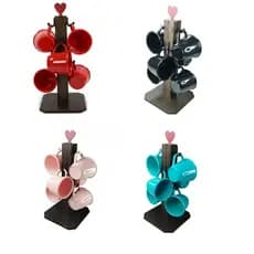 Suporte Pedestal + 6 Xícaras de Acrílico 80ml Flutuante Gancho - Café, Chá, Cozinha