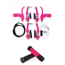 Kit Freio V-Brake Nylon Completo Bicicleta Manete Cabos + Par de Manoplas de Borracha GTA Bicolor