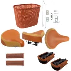 Kit Marrom bicicleta Vintage passeio beach Aro 26 com Cesta Pedal Manopla Selim super confortável