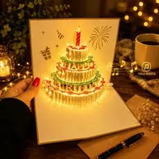 Cartão Pop Up 3D Musical Feliz Aniversário Com Luz LED Presente Surpresa Decorativo