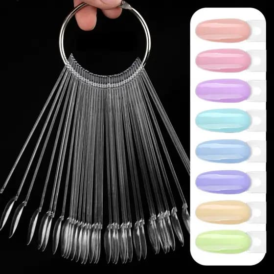50 Pçs Mostruario De Unhas Display De Esmaltes Formas de Ballerina,Stiletto,Reta,Redonda Trasnparente/Bege Extra Longo