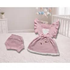CONJUNTO 2PÇS TRICOT VESTIDO COM BABADO + SHORTS TAPA FRALDA LUXO MENINA