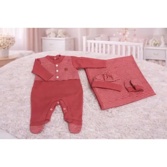 PROMOÇÃO SAIDA MATERNIDADE 4 PÇS MODELO COLETE 100% ALGODÃO MALHA PARA MENINO E MENINA COR GOIABA