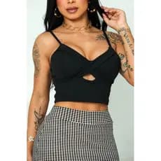 Cropped feminino de Alcinha com detalhe aberto no busto - Ribana - Tamanho único (veste P/M)