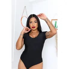 Body Blusa Feminino Gola V Bordado sem bojo - tamanho único - Suplex