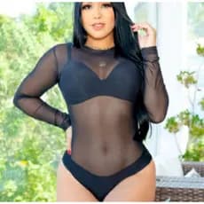 Body Tule Feminino Manga Longa Transparente Bori Tuli Preto