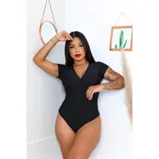 Body Blusa Feminino - Decote Transpassado com Bordado sem bojo - Suplex