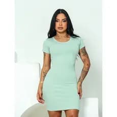 Vestido curto gola redonda malha Ribana canelado Tubinho - Tamanho único