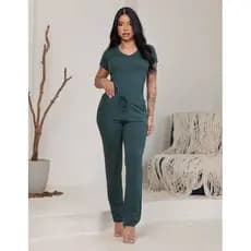 Conjunto Feminino Viscolycra - Calça e Blusa gola V