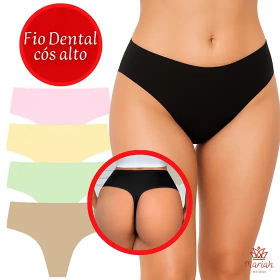 Kit Até 5 ou 3 Calcinhas Fio dental Cos Alto Sem Costura Corte Laser Sortida