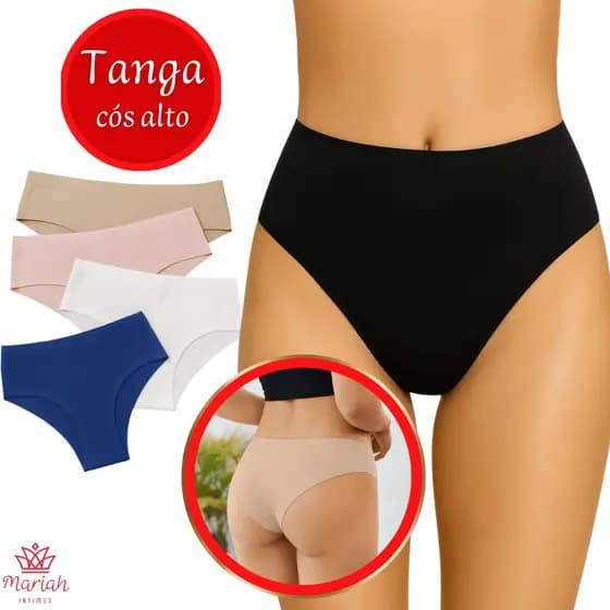 Kit 5 ou 3 Calcinhas Cos Alto Sem Costura Corte Laser 5cm