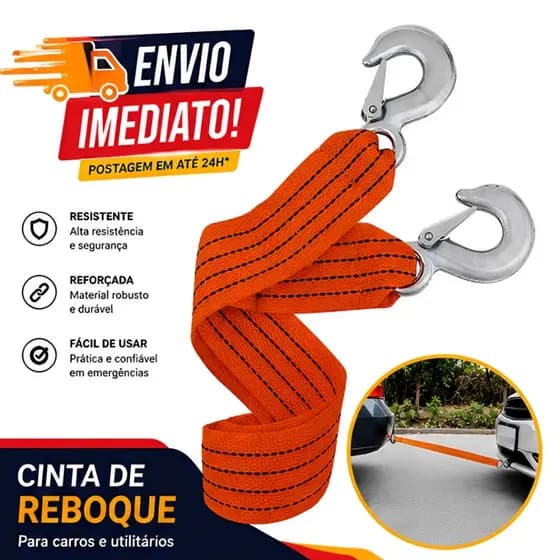 Cinta Reboque Automotiva Com Gancho Reforçado 2 Toneladas 3,5m Alta Resistência