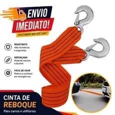 Cinta Reboque Automotiva Com Gancho Reforçado 2 Toneladas 3,5m Alta Resistência