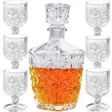 Garrafa Licoreira Quadrada + 6 Mini Taças de Dose Vidro Licoreira Decoração  Cristal Whisky Licor