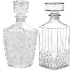 Kit 2 Garrafas Vidro Licoreira Decoração Frasco Cristal Lapidada Whisky Licor Quadrada Grande