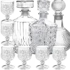 Jogo 3 Frascos Vidro Licoreira + 6 Mini Cálices Cristal Lapidada Whisky Licor Decoração
