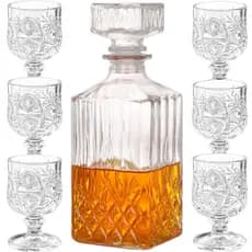 Frascos Vidro Licozeira + 6 Tacinhas Dose Lapidada Whisky Licor Decoração Quadrada