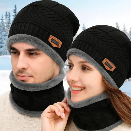 Kit Touca Gorro + Cachecol Unissex Proteção Frio Ideal InvernoTérmica de Lã Proteção para Frio