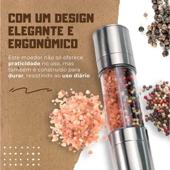 Moedor De Tempero Sal Pimenta Porta Condimentos Especiarias De Vidro 2 Em 1 Aço Inoxidável Premium