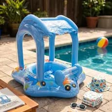 Boia Coberta Infantil Para Bebe Piscina Modelo Casinha Inflável com Cobertura Removível Anti-UV