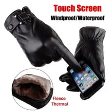 Luva de Couro Térmica Forrada Touch Screen Motoqueiro Impermeável Para O Inverno Tela De Toque