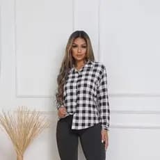 Camisa Xadrez Feminina Manga Longa Casual Elegante Moda Outono Inverno 2025