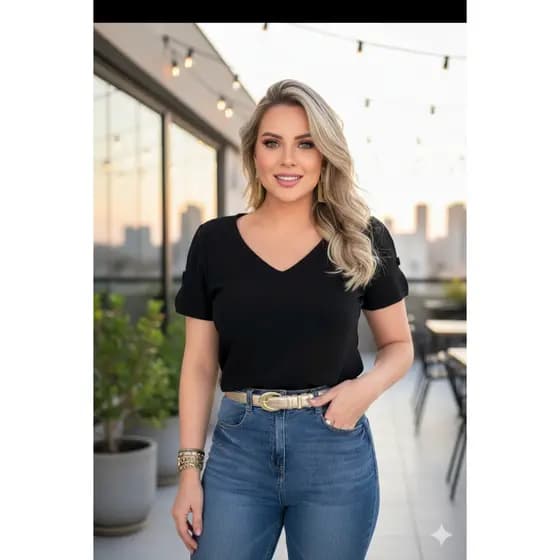 Blusa Feminina Manga Longa Botão na Manga Tecido Duna Leve Elegante