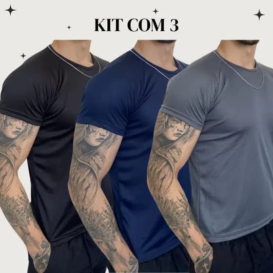 Kit 3 Camisetas Masculina Dry Fit Proteção Térmica Anti Odor Academia Treino
