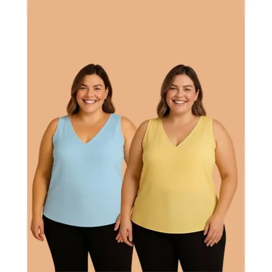 Kit 2 Regatas Feminina Duna Alça Larga Básica Confortável Blusa Lisa M G GG