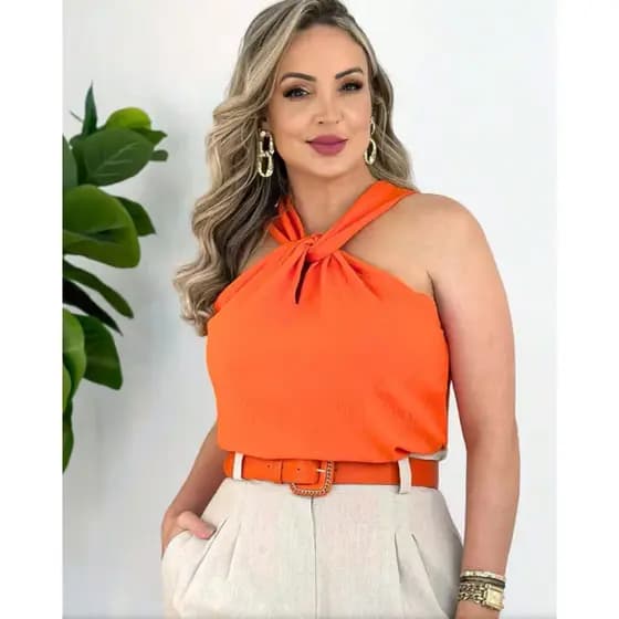 Regata Feminina Gola Nó Tecido Duna Leve Confortável Moda Verão