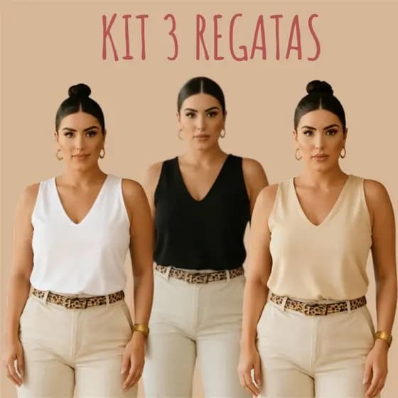 Kit com 3 Regatas Duna de Alça Larga – Conforto e Versatilidade para o Dia a Dia